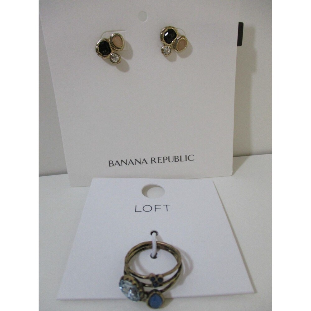 Ann Taylor LOFT Stacked Ring 6 NWT $24.5 Banana Republic Stud Earrings NWT 39 BL